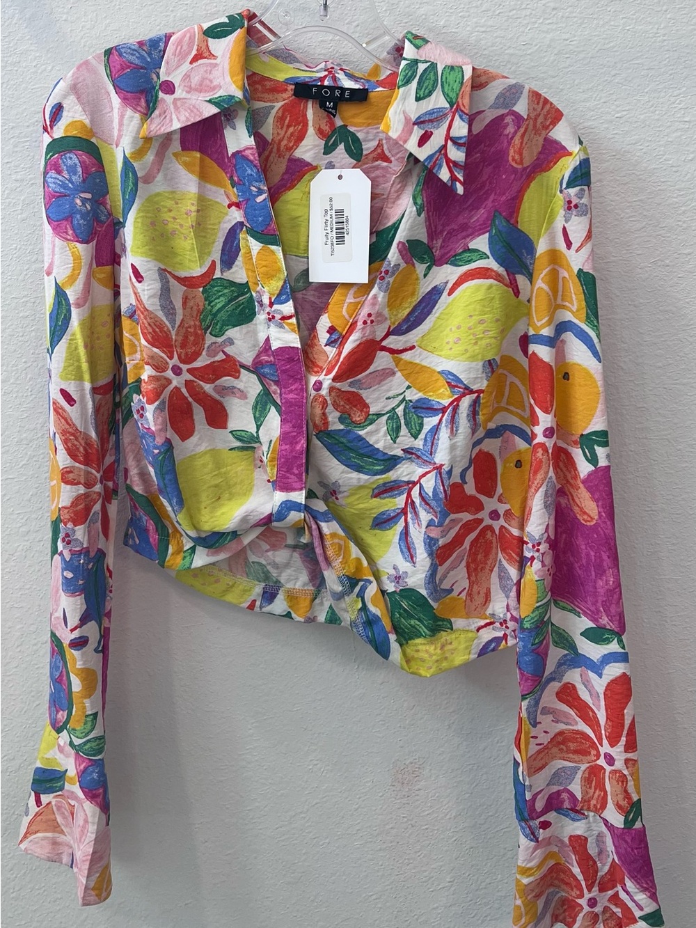 Multicolor Floral Button-Front Crop Shirt